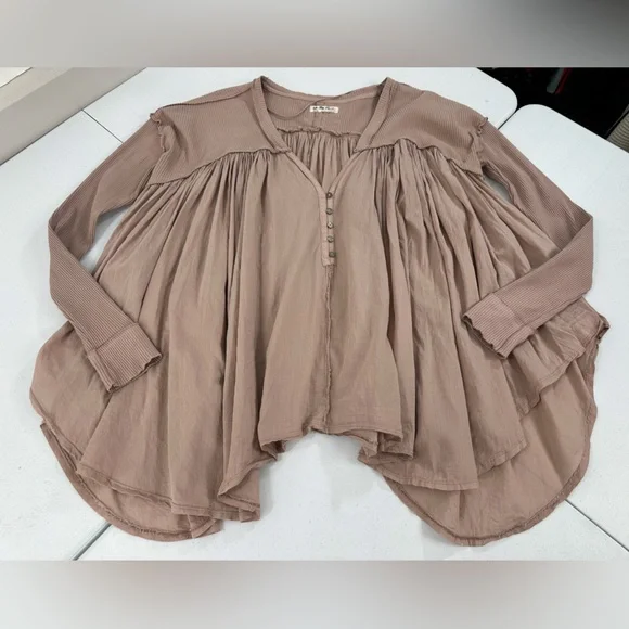 We The Free People Lyrical Tunic Button Front Blouse Flowy Soft Boho Indie Top M - Picture 8 of 11